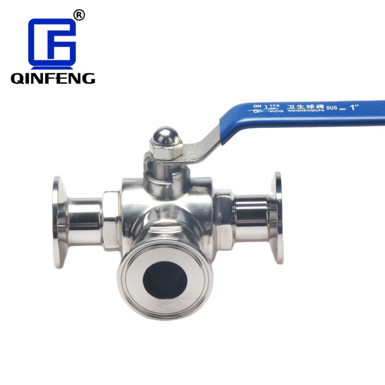 DN15-100 Food Grade Manual Handle Stainless Steel Sanitary Tri Clamp T type 3 Way Actuator Tee Ball Valve