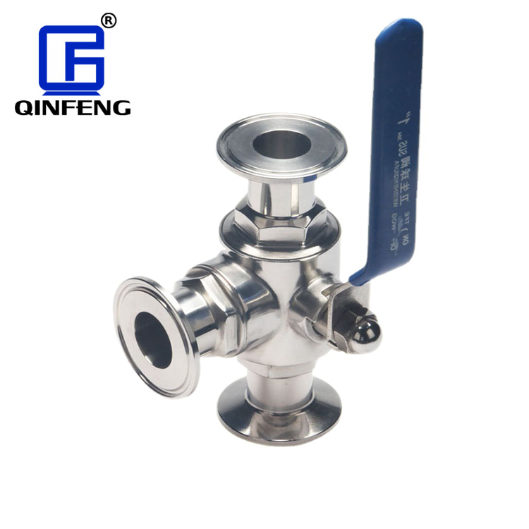 DN15-100 Food Grade Manual Handle Stainless Steel Sanitary Tri Clamp T type 3 Way Actuator Tee Ball Valve