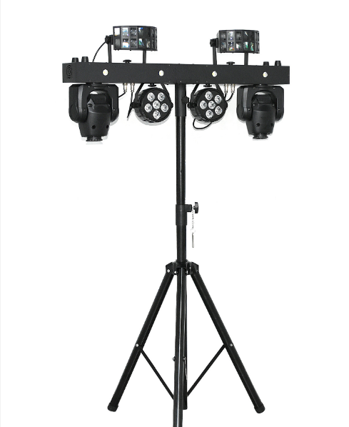 Mobile portable DJ light moving head strobe par light on light truss tower Gig bar