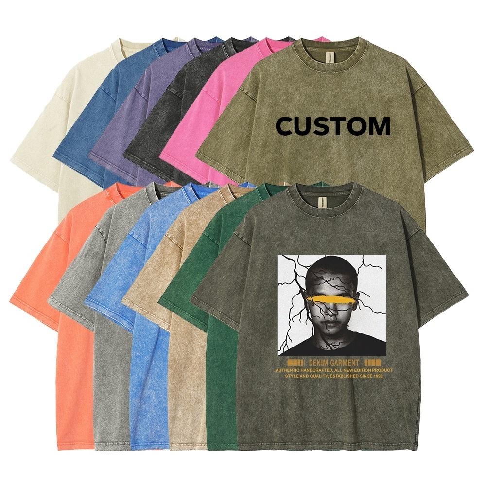 Wholesale Men Acid Wash T Shirt Streetwear Hip Hop Stone 100% Cotton T Shirts With Logo Customize Oversized Vintage T-Shirt