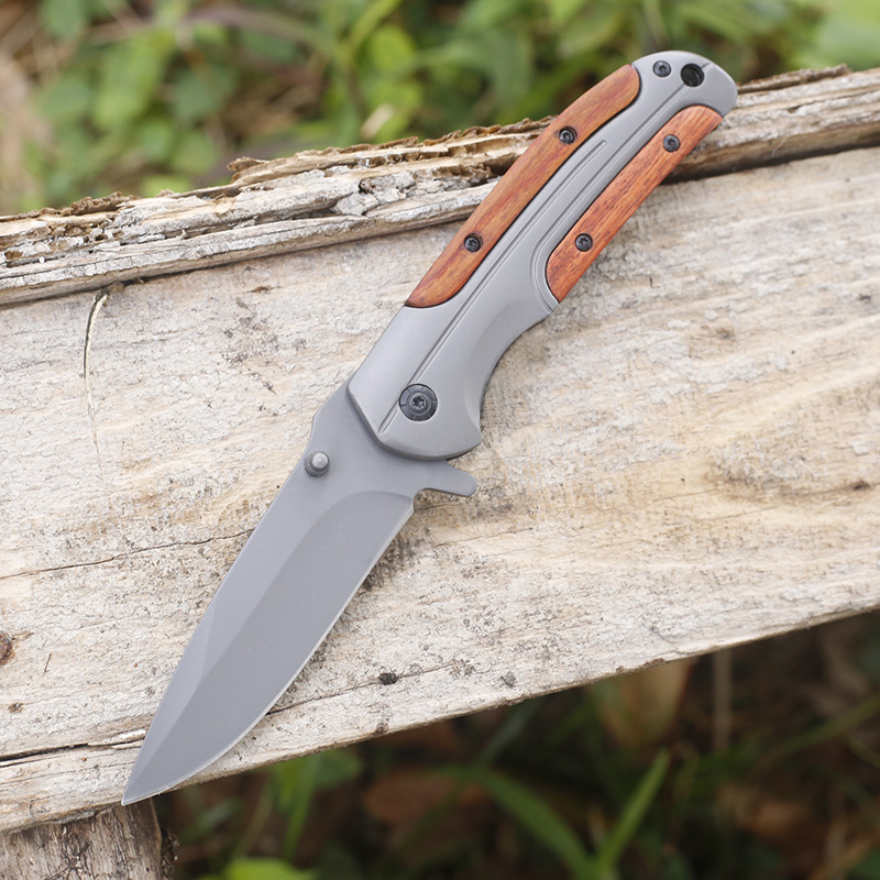 Wood Handle Outdoor E-Knife Outdoor Pocket Camping Hunting Folding Knife with 3d Printed Blade