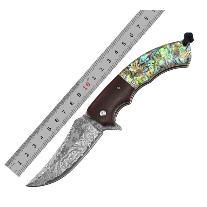 Hot Wood Acrylic Handle Handmade Damascus Folding Knife Pakistan In Leather Bag