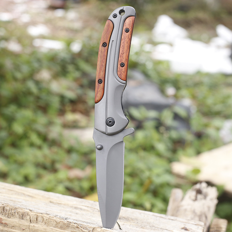 Wood Handle Outdoor E-Knife Outdoor Pocket Camping Hunting Folding Knife with 3d Printed Blade