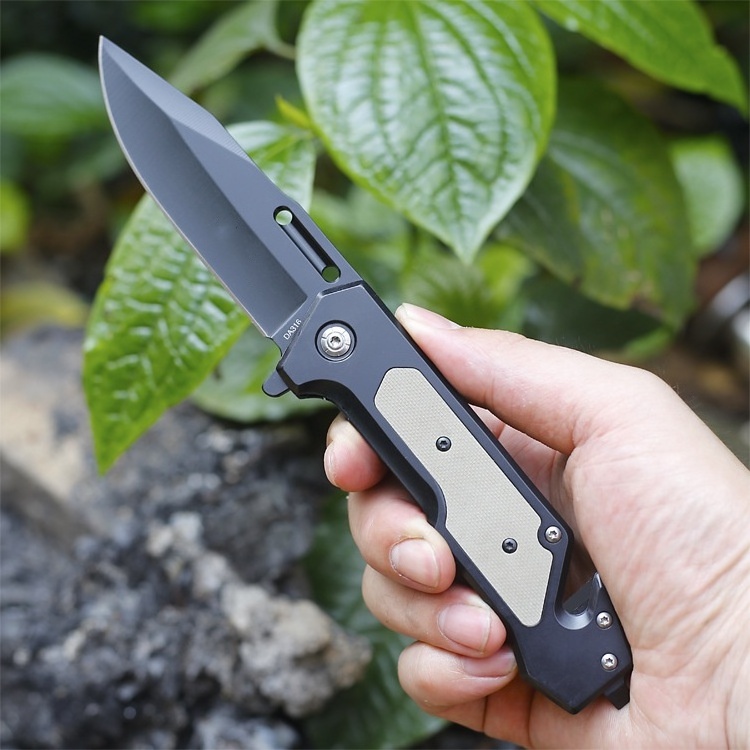 High Hardness Multifunctional Knife Blackened Steel G10 Handle Folding Knife Outdoor Defense Pocket Knife