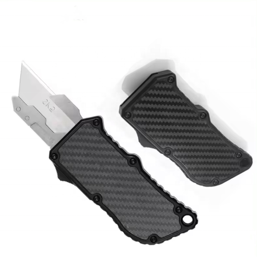 Pocket EDC Aluminum Alloy Shell Double Action 5 Extra Blades Automatic Razor Knife OTF Box Cutter Tools