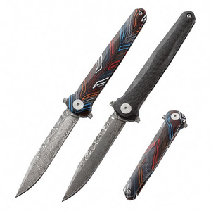 Damascus Steel Pocket Folding Colorful G10/Carbon Fiber Handle Edc Tool Knife For Outdoor Camping Hiking Fishing