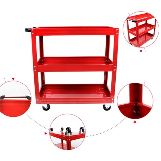 Workshop Furniture Mobile Three Layer Tool Cart With Handle And Wheel