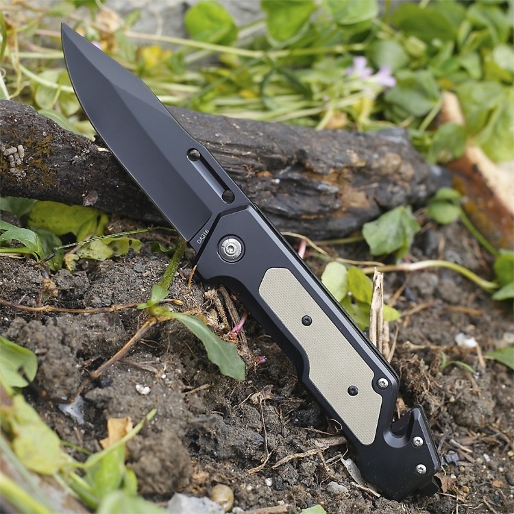 High Hardness Multifunctional Knife Blackened Steel G10 Handle Folding Knife Outdoor Defense Pocket Knife