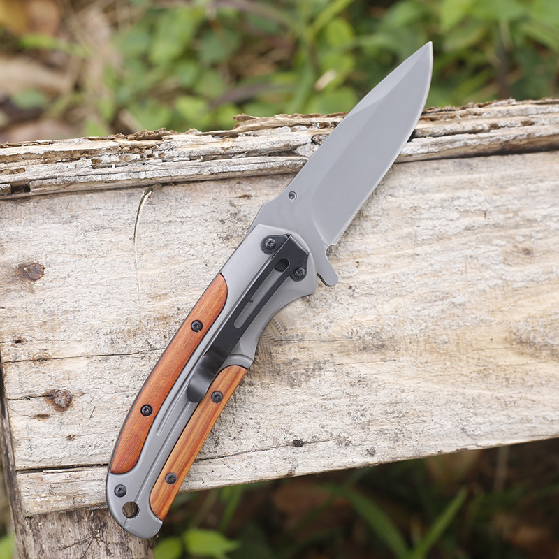 Wood Handle Outdoor E-Knife Outdoor Pocket Camping Hunting Folding Knife with 3d Printed Blade