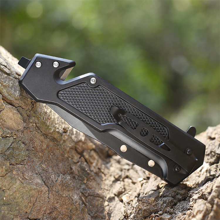 High Hardness Multifunctional Knife Blackened Steel G10 Handle Folding Knife Outdoor Defense Pocket Knife