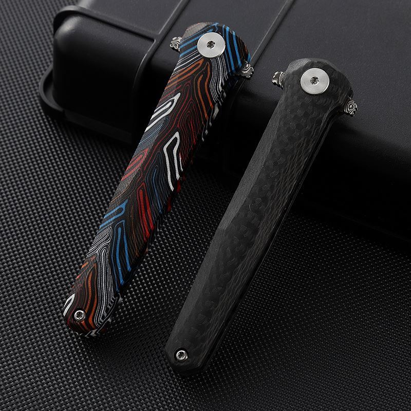 Damascus Steel Pocket Folding Colorful G10/Carbon Fiber Handle Edc Tool Knife For Outdoor Camping Hiking Fishing