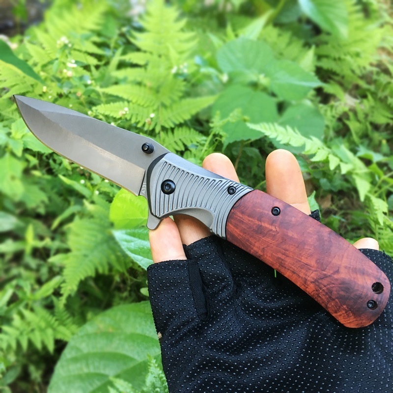 Custom Wood Handle Titanium Tactical Blade Hunting Survival Camping Outdoor Folding Pocket Knife