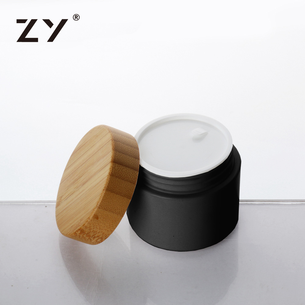 Cream Plastic 30 Gr Bamboo Cosmetic Jar Black Plastic Cosmetic Jar With Plastic Wood Lid