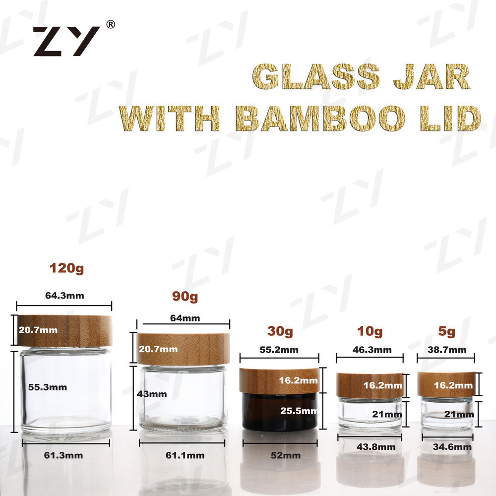 empty custom 2oz 10g 30ml 50ml 100ml Green round Bamboo Body Butters cream cosmetic container frosted Glass Jars With Lid