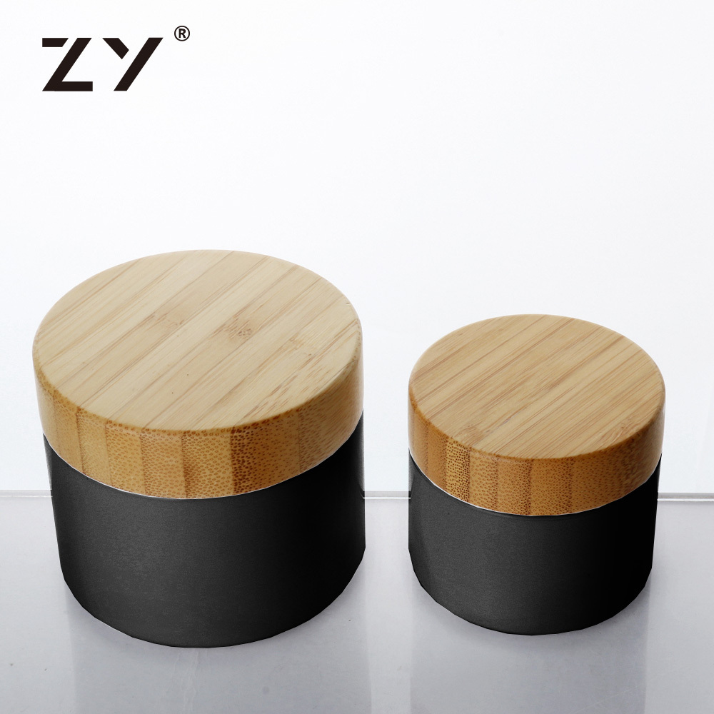 Cream Plastic 30 Gr Bamboo Cosmetic Jar Black Plastic Cosmetic Jar With Plastic Wood Lid