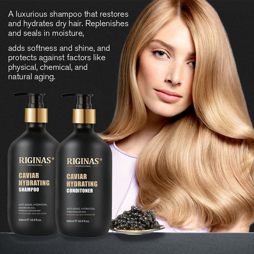 Riginas Private Label Anti-Dandruff Nourishing Gold Caviar Shampoo Bio Caviar Hair Shampoo Mask Sulfate Free Set