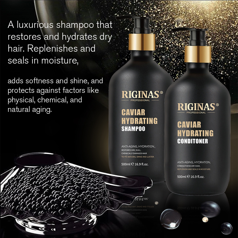 Riginas Private Label Anti-Dandruff Nourishing Gold Caviar Shampoo Bio Caviar Hair Shampoo Mask Sulfate Free Set