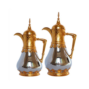 Wholesale 500ml- 800ml Luxury Gold Plated Heat-Preservation Vacuum Flask Thermos Coffee Jug Sets Arabic Dallah Teapot