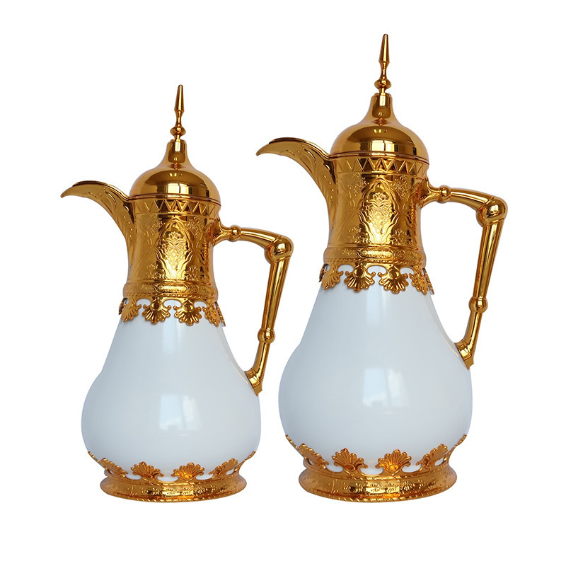 Wholesale 500ml- 800ml Luxury Gold Plated Heat-Preservation Vacuum Flask Thermos Coffee Jug Sets Arabic Dallah Teapot