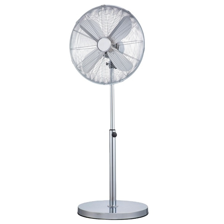 Cheapest price 3 speeds 220v silver electric high speed retro home industrial metal blade standing16inch pedestal fan