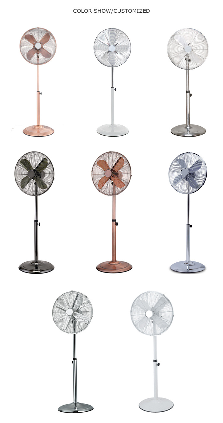 Cheapest price 3 speeds 220v silver electric high speed retro home industrial metal blade standing16inch pedestal fan