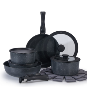 Home Kitchen Cookware Non-Stick Aluminum Pan and Pot Set with Detachable Handle Granite Material