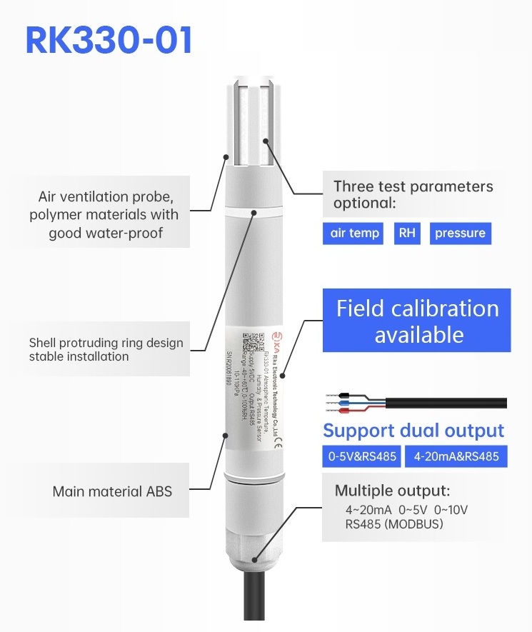 Rika RK330-01 Smart Analog Digital Outdoor Ambient Air Temperature and Humidity Sensor RS485