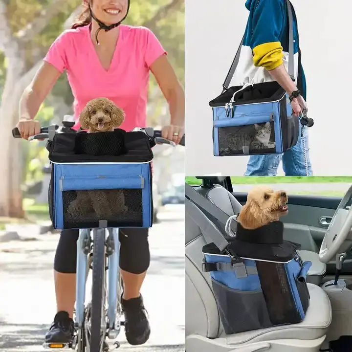 Hot selling new design Soft selvedge Breathable pet carrier Bicycle Bike Basket Carrier Travel Bag dog Backpack for cat