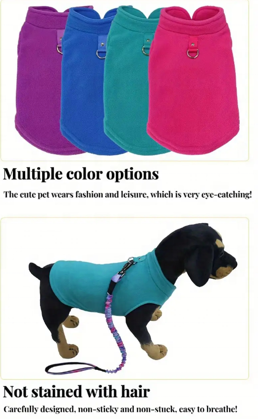 Soft Fleece Dog Vest for Small Dogs Cat Winter Warm Dog Jacket Puppy Cat Vest with D-Ring Coat