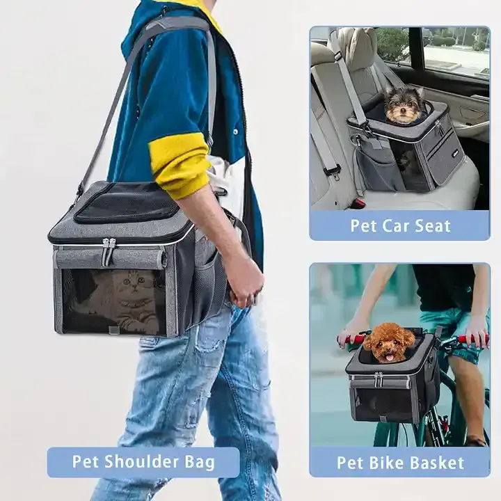 Hot selling new design Soft selvedge Breathable pet carrier Bicycle Bike Basket Carrier Travel Bag dog Backpack for cat