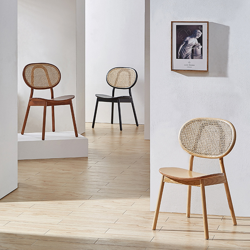 Popular Nordic chair furniture for cafe and restaurant customized cane and rattan dining chairs