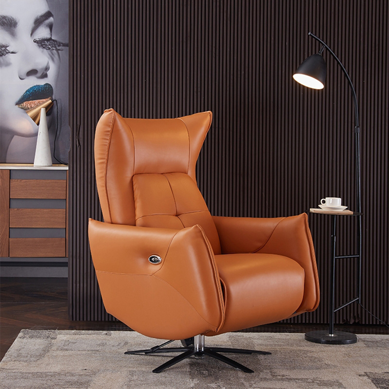 Hot sale single sofa chair reclinable modern living room orange leather electric recliner sofa chair