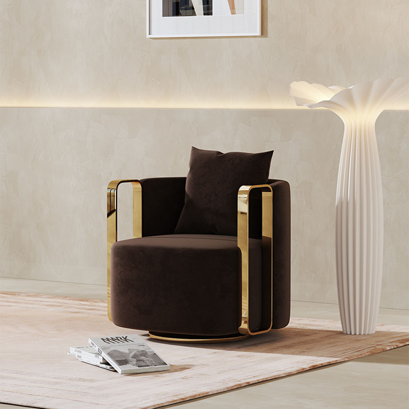 Nortic Style Living Room Furniture Metal Gold Stainless Steel Leisure Modern Velvet Swivel Single Sofa Chair