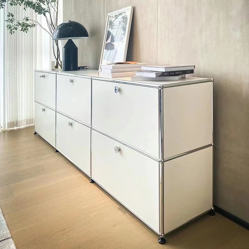 High quality white colors metal stainless steel storage 6 drawers modern luxury buffet sideboard cabinet