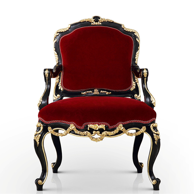 Classical luxury red velvet accent sofa chair home furniture European solid wood living room chair