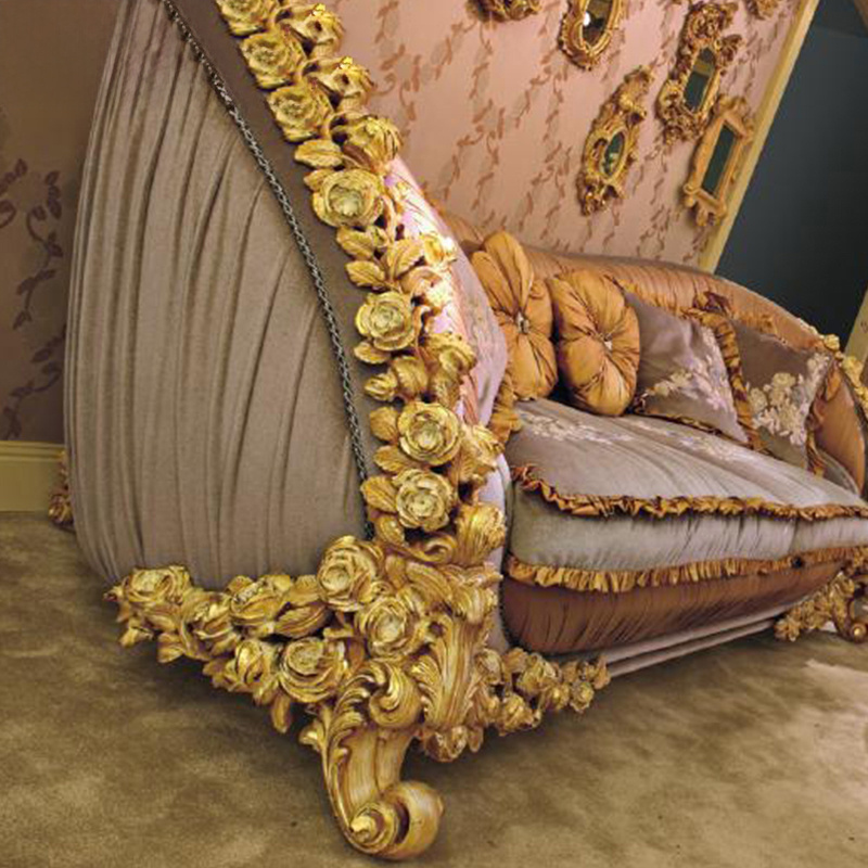 baroque furniture home luxury wood golden rose carving sofa and couch for living room furniture