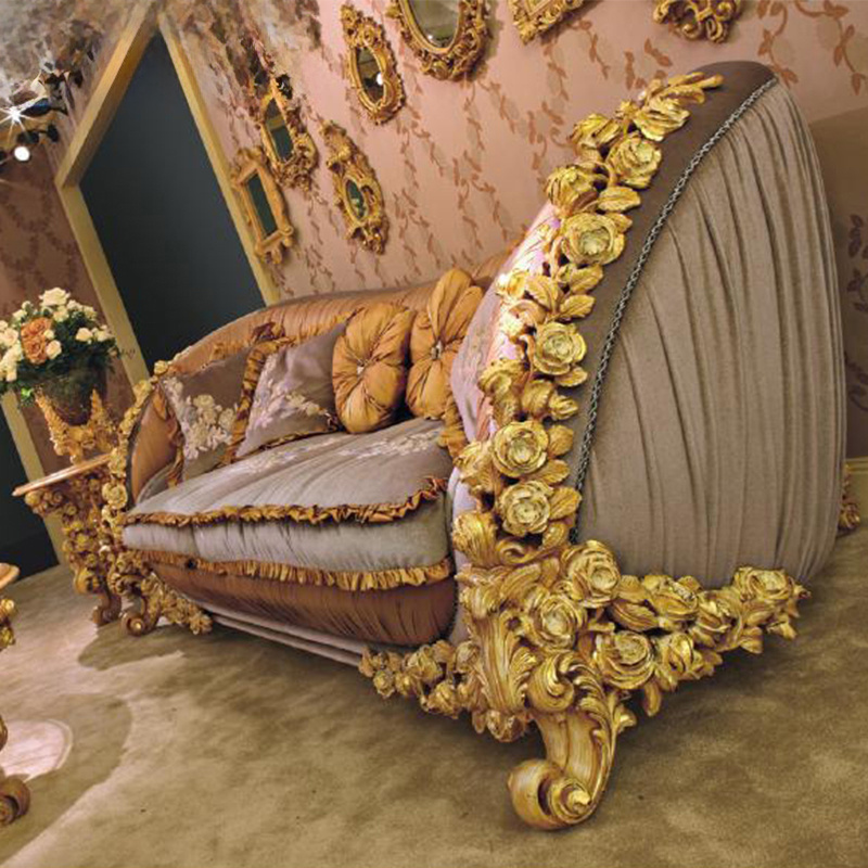 baroque furniture home luxury wood golden rose carving sofa and couch for living room furniture