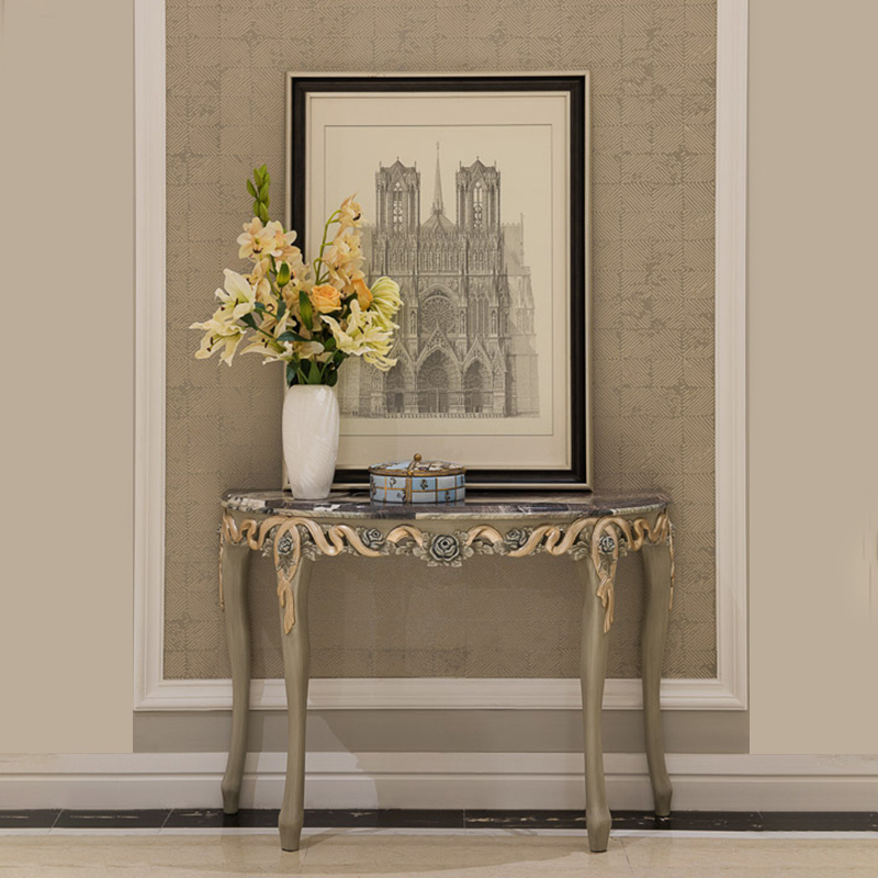 Italian luxury solid wood console table with mirror hand carved design furniture console table