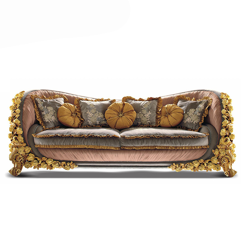 baroque furniture home luxury wood golden rose carving sofa and couch for living room furniture