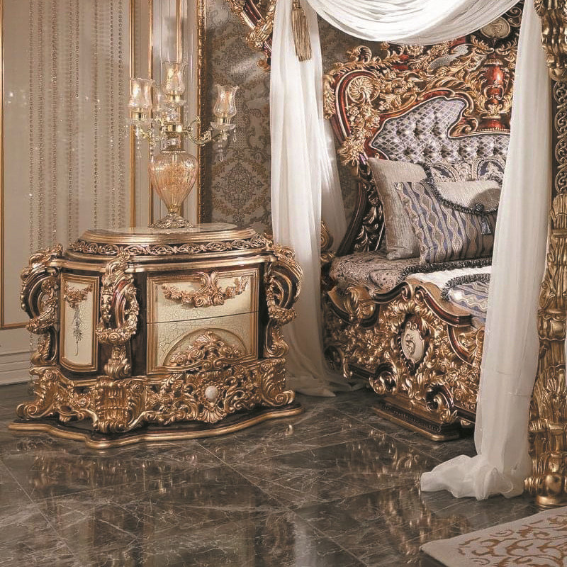 Luxury French Rococo Wood Carved Marquetry Canopy Bed Royal Four Poster King Size Bed Fancy European Bedroom Furniture