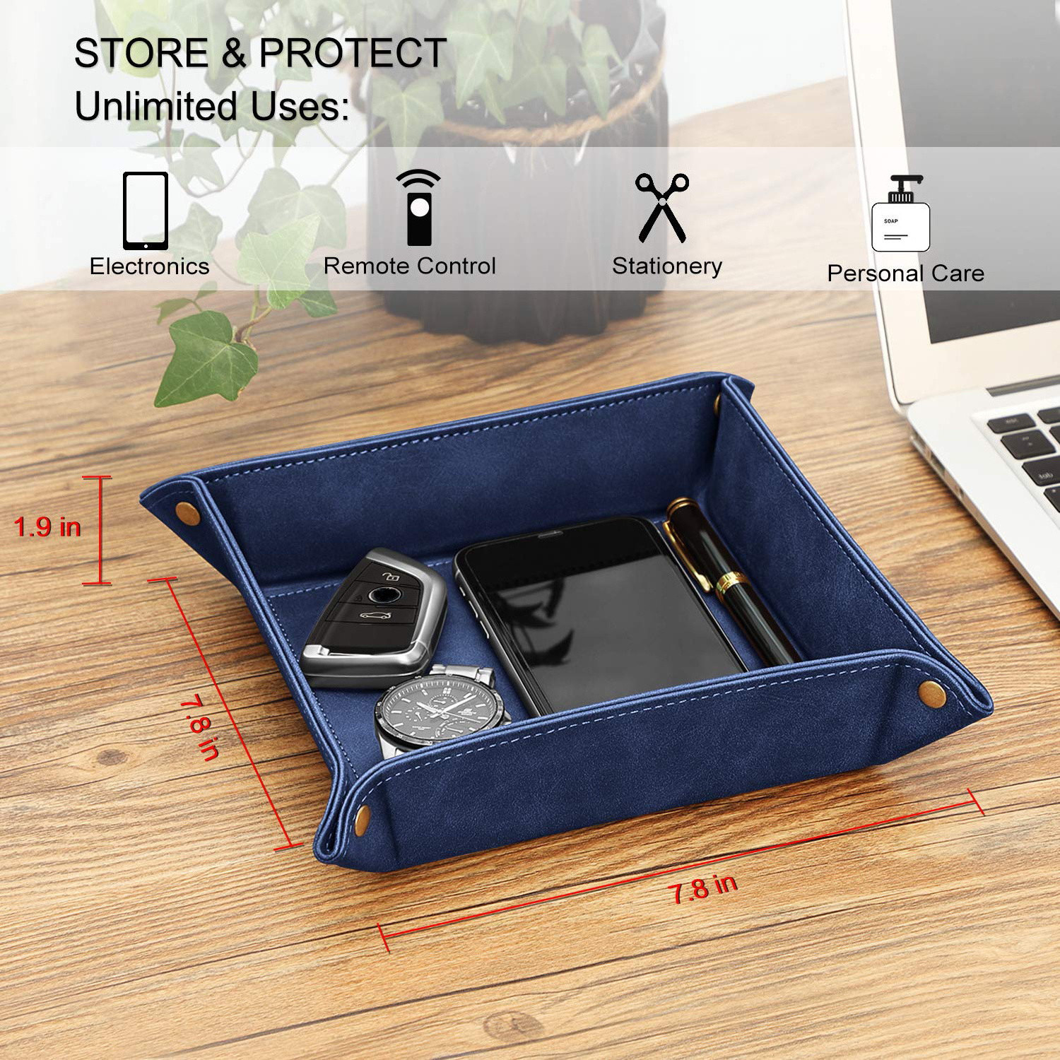 Men's Valet Tray Leather Bedside Table Jewelry Watch Key Storage Tray For Entry Table Dresser Table Top Premium PU Leather