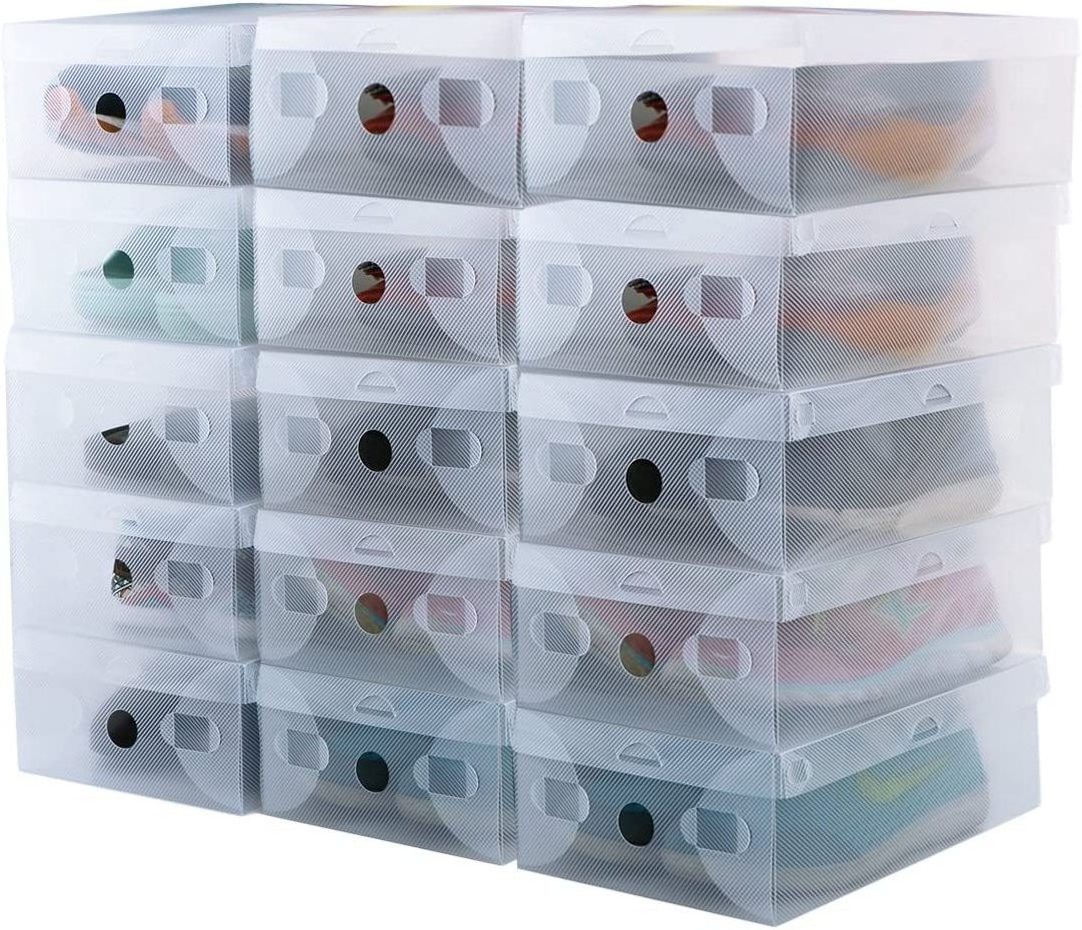 Wholesale Foldable pp shoe containers stackable clear plastic storage men and women shoes box Organiser With Lid