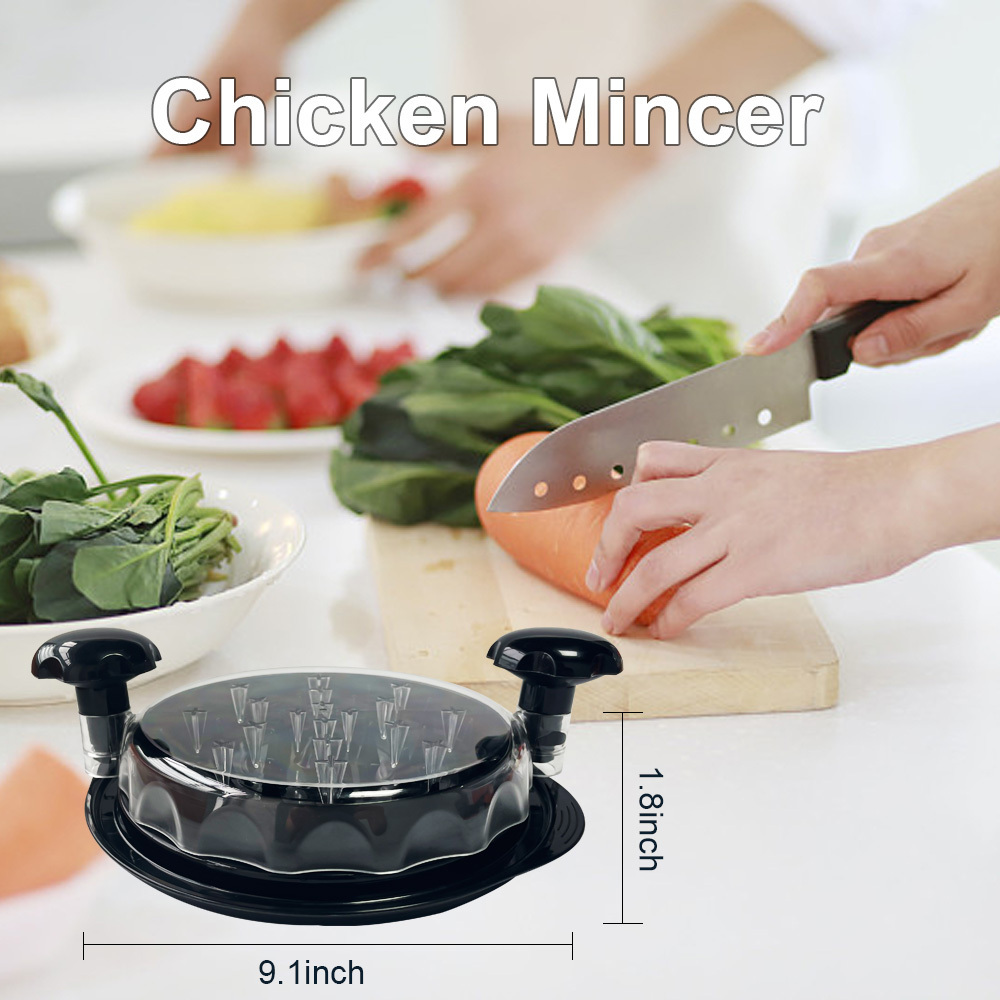 Round base shred machine Chicken Bowl meat Shredder Chicken tool twist no slide Non-skid Mat and Transparent Lid