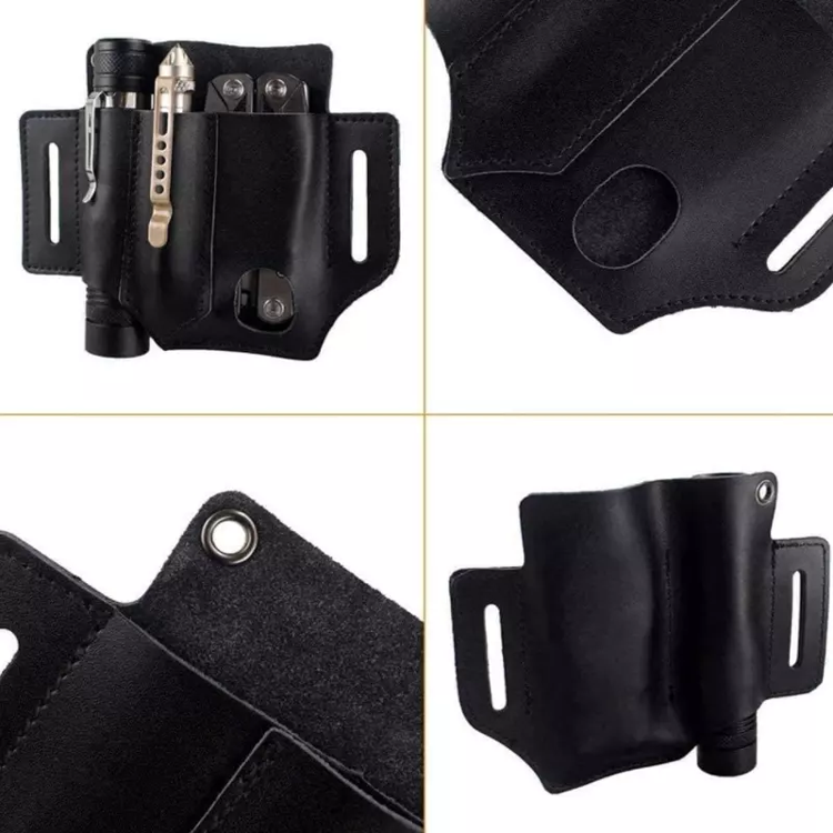 Leather Multitools Organizer Belt Sheath Holster Outdoor Camping Tactical Flashlight Case EDC Pocket Tools Pouch with Key Holder