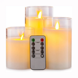 Beige Battery Operated Electric Flameless usb rechargeable Led Candle With Remote control moving 3D Real flame set For Home