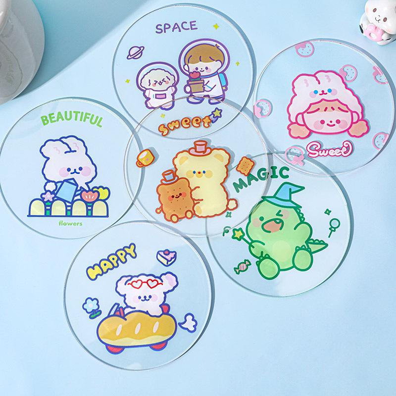 Cartoon Transparent Acrylic Coaster Water Cup Clear Drink Acrylicr Non Slip Place Mat Natural Coasters for drink