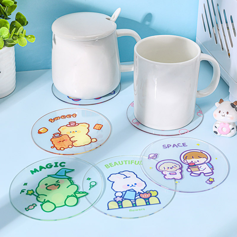 Cartoon Transparent Acrylic Coaster Water Cup Clear Drink Acrylicr Non Slip Place Mat Natural Coasters for drink