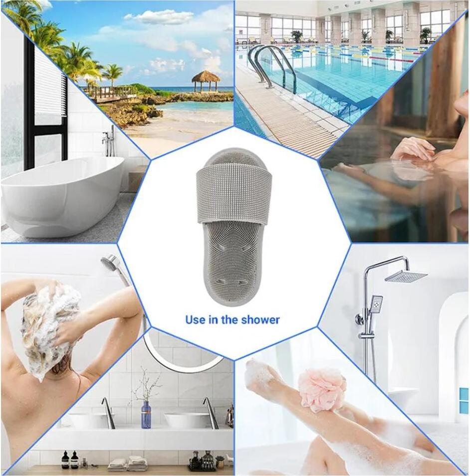 Silicone Bristles Bathroom Slipper Shower Floor Foot Scrubber massage pad callus remover Non-Slip Suction Cups