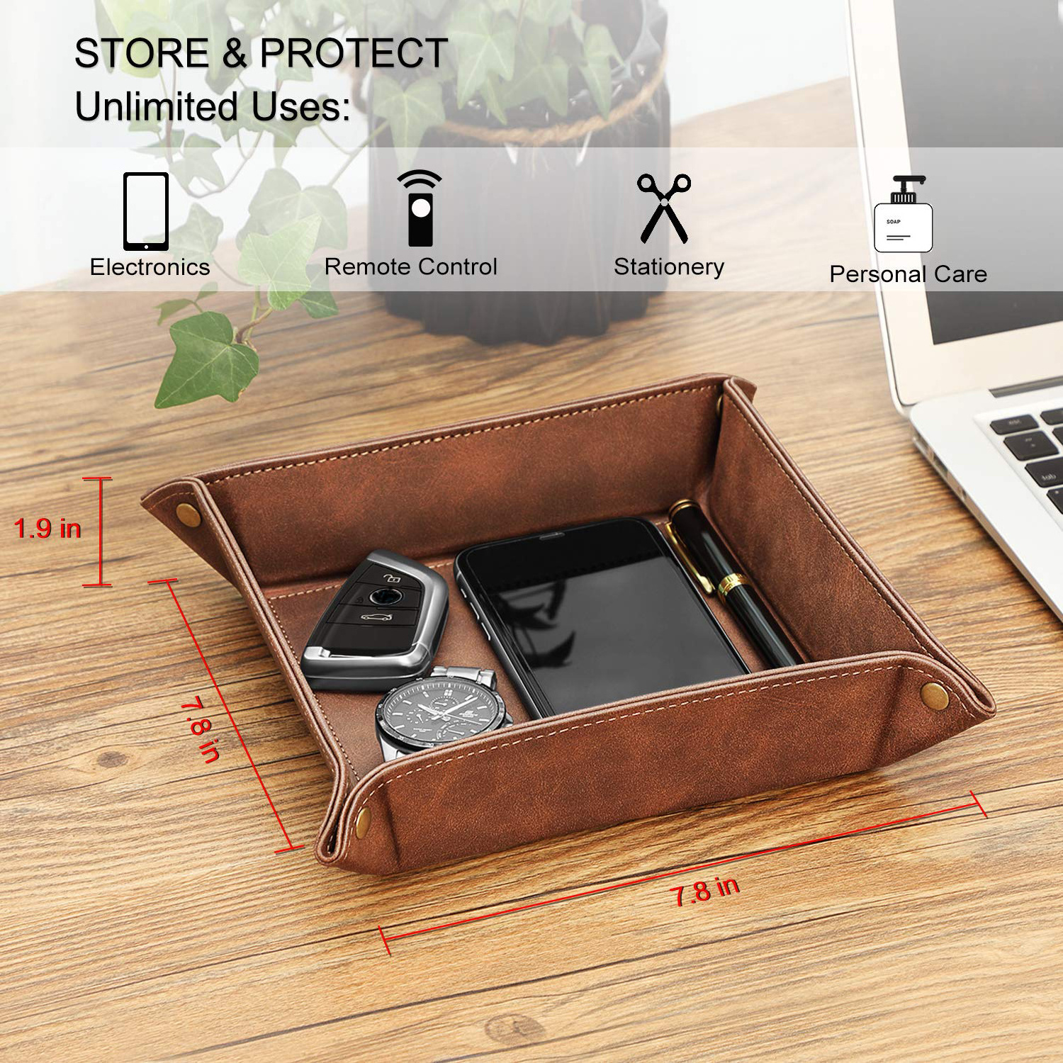 Valet Dice Tray Leather Bedside Table Jewelry Watch Key Storage Tray for Dresser Premium PU Leather Home Decoration Jewelry Box