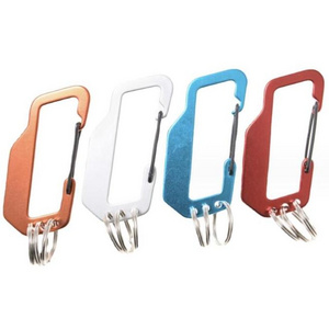 Flat aluminum alloy buckle three eyes key ring Aluminum Carabiner Hook with three key ring keychain clip